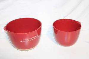 lot 41 image: Pair of Red Mixing Bowls with Made from Scratch Design