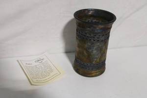 lot 49 image: Handcrafted Raku Pottery Vase with Braided Pattern