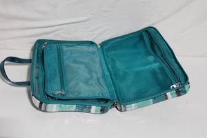 lot 61 image: Colorful Striped Vinyl Tote Bag with Zipper Closures