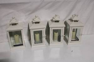 lot 81 image: Set of 4 White Metal Lanterns with LED Candles