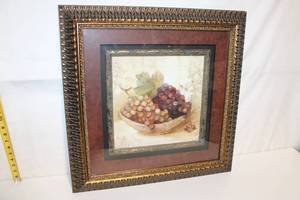lot 149 image: Framed Artwork of Fruit Bowl with Ornate Bronze Frame