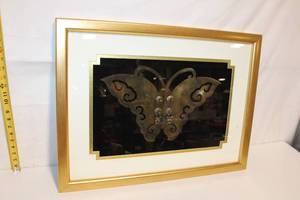 lot 153 image: Framed Butterfly Metal Artwork with Gold Detailing