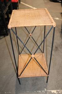 lot 169 image: Wicker and Metal Two-Tier Side Table