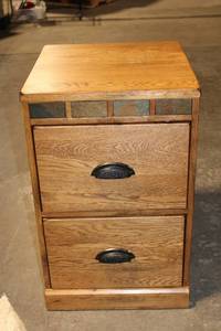 lot 178 image: 2-Drawer Oak Filing Cabinet with Stone Accents