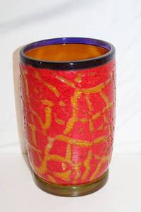lot 206 image: Vibrant Red and Amber Art Glass Vase