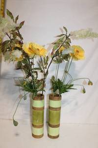 lot 208 image: Pair of Decorative Faux Flower Arrangements in Ceramic Vases
