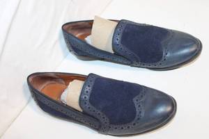 lot 279 image: Mens L-Tibby Blue Suede Leather Slip-On Loafers Size 8.5 UK 6.5