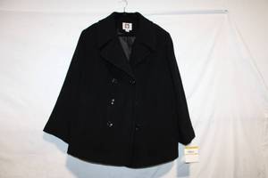 lot 406 image: Black Wool Blend Peacoat with Button Closure and Lining
