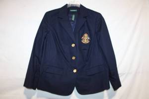 lot 458 image: Ralph Lauren Navy Blazer with Crest Logo, Size 2X