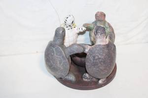 lot 127 image: Vintage Ceramic Turtle Sculpture with Four Turtles