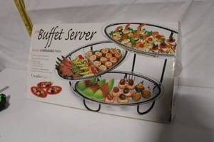 lot 130 image: CreativeWare 3-Tier Buffet Server with 6 Unbreakable Platters