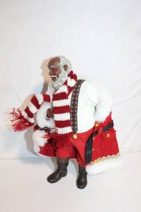 lot 145 image: Festive African American Santa Claus Figurine with Red and White Scarf