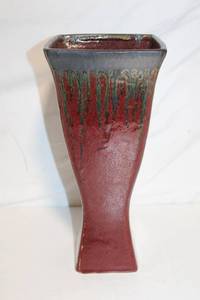 lot A-204 image: Mid-Century Modern Red Ceramic Vase, 14 Inches Tall