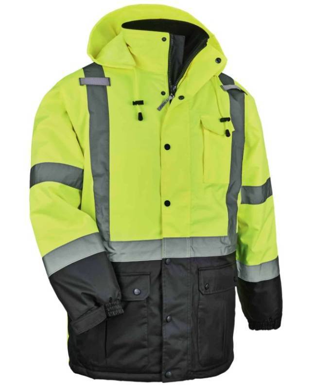 lot 821 image: NEW Ergodyne GloWear 8384 Hi-Vis Winter Jacket Quilted Parka - Type R, Class 3 - LIME 2XL