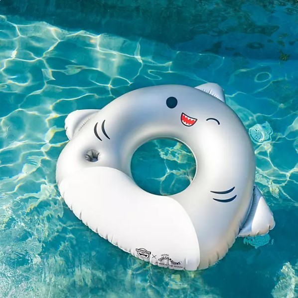 lot 384 image: NEW BigMouth x Squishmallows Inflatable Ring Pool Float With Built-In Cupholder - Shark
