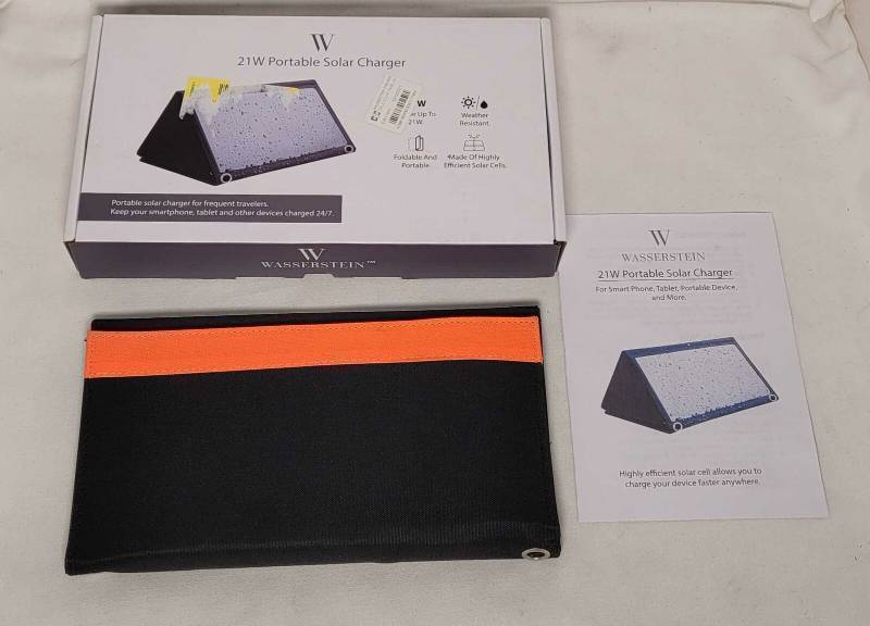 lot 709 image: Wasserstein 21W Portable Solar Panel, Foldable Solar Charger Solar Cell With 2 USB Output Monocrystalline Silicon Folding Charger Board Waterproof For Solar Generator, Portable Power Station