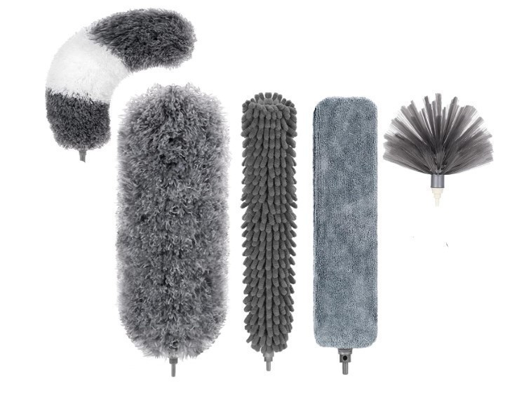 lot 405 image: NEW DELUX Microfiber Feather Duster,7 PCS Reusable Bendable Washable Cobweb Duster with 100 inches Extra Long Extension Pole for Cleaning Ceiling Fan, High Ceiling, Blinds, Furniture & Cars