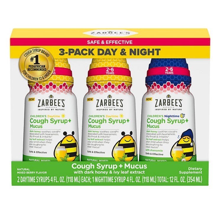 lot 202 image: NEW Zarbees Childrens Cough and Mucus Syrup 4 fl oz., 3 pk.