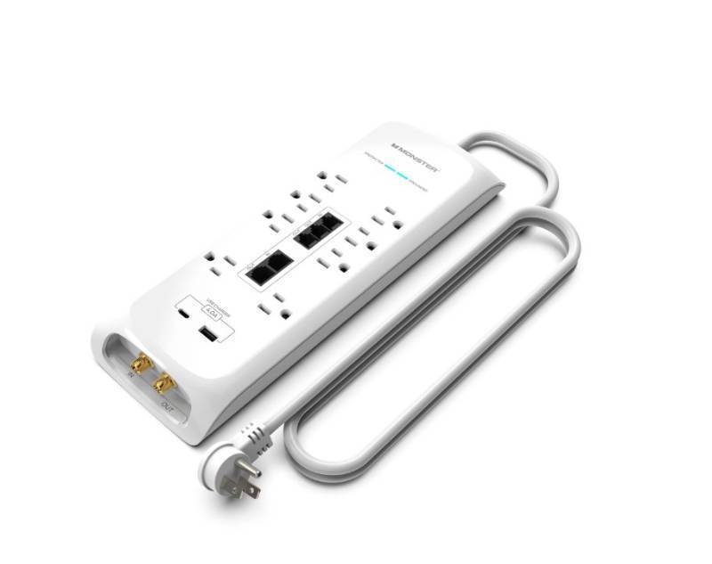 lot 264 image: Monster 6ft Heavy Duty Power Strip & Surge Protector, 8 Outlets, USB-A & USB-C, 4050 Joules - WHITE