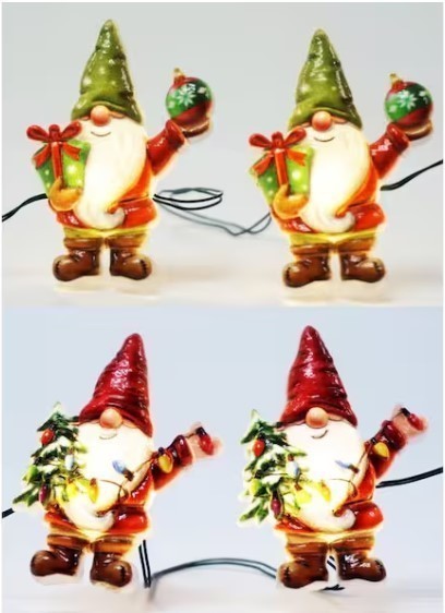 lot 269 image: NEW 2 Pack of Celebrations LED 18 Indoor Warm White Gnome Lights - Green and Red