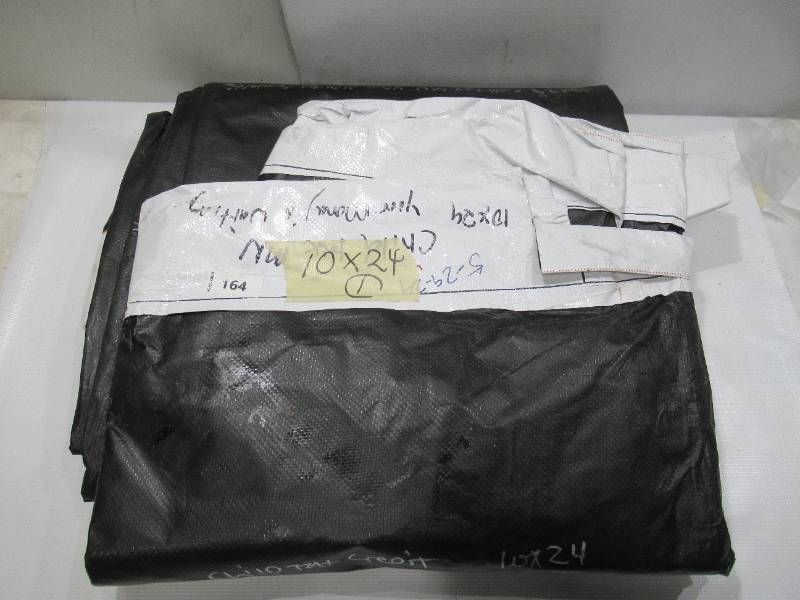 lot 190 image: 12 x 24 5 oz. Black PE Tarp w Advertisement  Reused Billboard  5 mil Lightweight Duty - A Grade