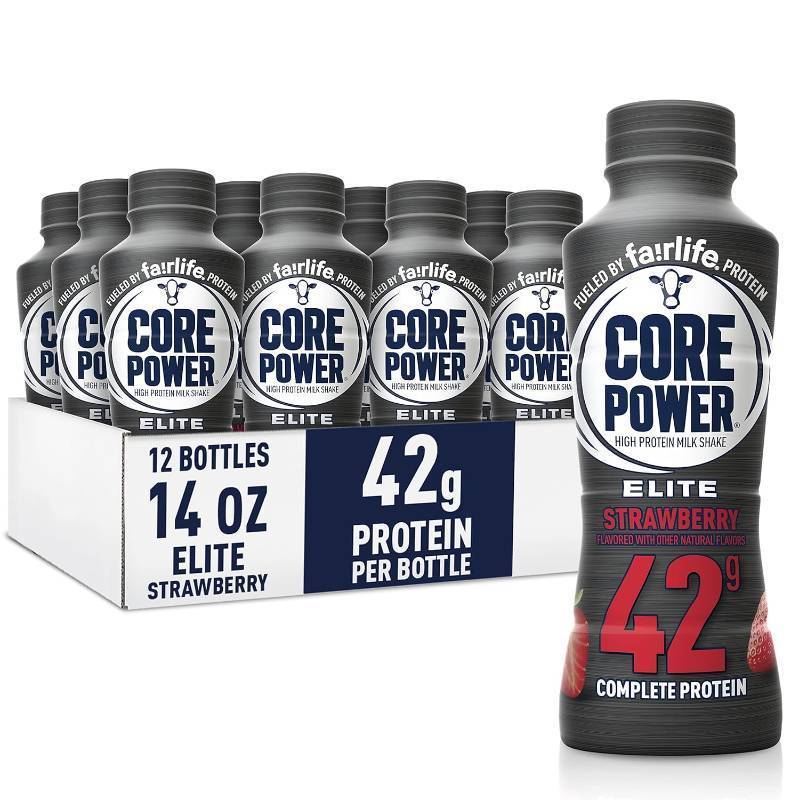 lot 225 image: NEW 12 Pack of Fairlife Core Power Elite High Protein Shake, Strawberry, 42g Protein, 14oz, 12 Pack