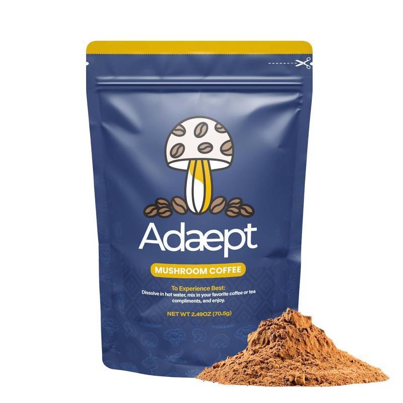 lot 231 image: Adaept Original Mushroom Coffee Organic Peruvian Cacao, Dandelion Root and Arabica Coffee, Lions Mane Mushroom Powder, Cordyceps, Reishi, Chaga, Shiitake, and Turkey Tail  30 Servings