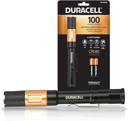 lot 241 image: NEW Duracell 100 Lumen LED Pen Light  Ultra-Light Compact Design w 4 Modes and 2-AAA Batteries Included