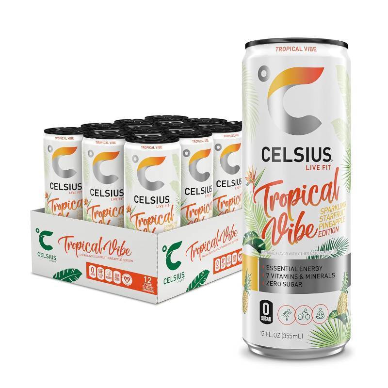 lot 326 image: CELSIUS Sparkling Tropical Vibe, Functional Essential Energy Drink 12 Fl Oz (Pack of 12)