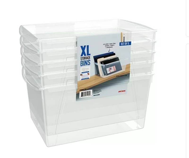 lot 332 image: NEW Storex Wide XL StorageBook Bins, Set of 5, Clear