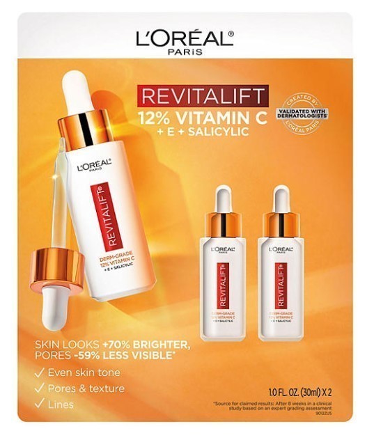 lot 335 image: NEW LOreal Revitalift 12% Pure Vitamin C, E, Salicylic Acid Serum, 1 fl. oz., 2 pk.