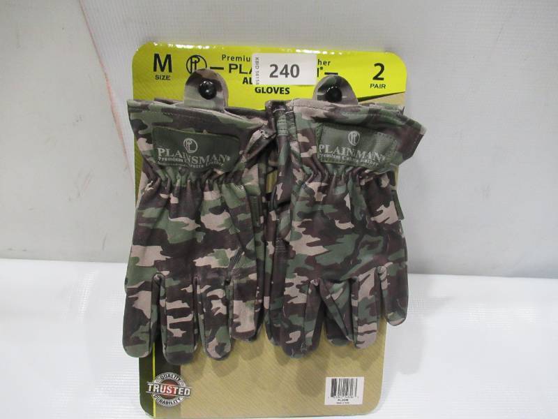 lot 341 image: NEW Plainsman All-Purpose Gloves Premium Cabretta Leather, Camouflage, 2 Pairs - MEDIUM