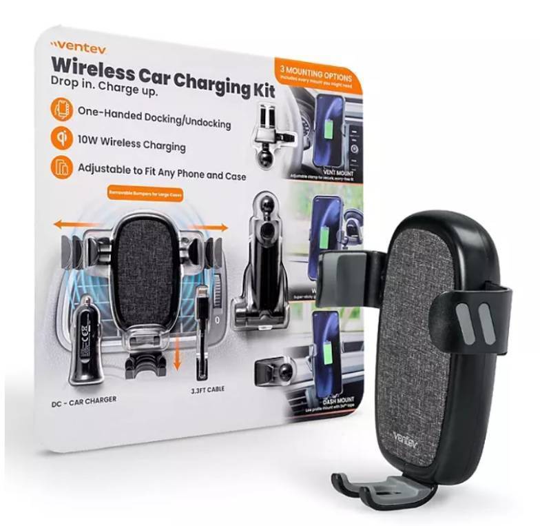 lot 372 image: NEW Ventev Wireless Car Charging Kit w 3 Mounting Options