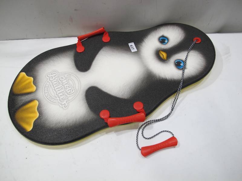 lot 399 image: NEW Snow Buddy Sno-Storm 36 Kiddy Sled with Tow Rope and Handles - Penguin