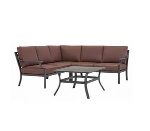 NEW Living Accents Wilshire Black Steel Deep Seating Sectional with Table Brown