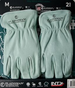 lot 167 image: NEW Plainsman Cold Weather Work Gloves, Fleece Lining, Premium Cowhide Leather, Medium, 2 Pairs