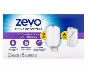 lot 424 image: NEW Zevo Flying Insect Trap, Fly Trap 2 devices  6 refills cartridges