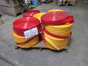 lot 108 image: Pallet of Store Overstock and Ecommerce Product - 2 IN Vinyl Straps Rolls of Yellow and Red