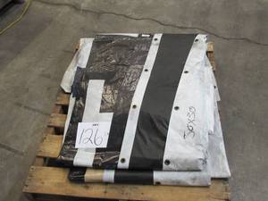 30′ x 50′ 11 oz. Black Medium Duty Vinyl Tarp w/ Advertisement – Reused Billboard – 11 mil Medium weight Duty - with Grommets