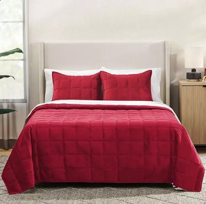 lot 140 image: NEW Members Mark 3-Piece Velvet Box Quilt Set - KING Size - RED