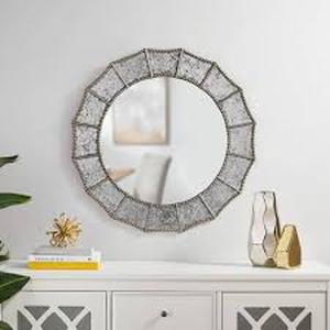 lot 14 image: Home Decorators Collection Medium Round Silver Antiqued Glam Mirror (32 in. Diameter)   Customer Returns See Pictures