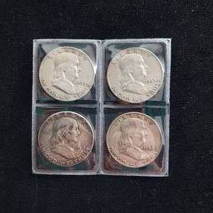 lot 6 image: Franklin Half Dollars - 2 dollars face, 4 coins total