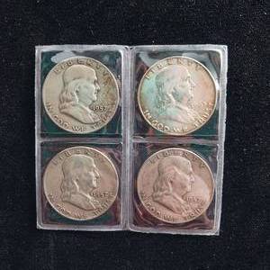 lot 7 image: Pre 1964 Franklin Half Dollars - 2 dollars face (4 coins total)
