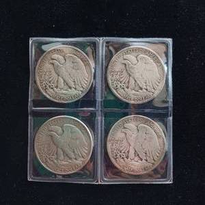 Walking Liberty Half Dollars  -  Years: 1942, 1943, 1944, & 1945 (4 coins total)
