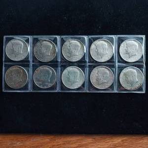 lot 9 image: Mixed Assortment Kennedy Half Dollars - 5 dollar face (10 coins total)