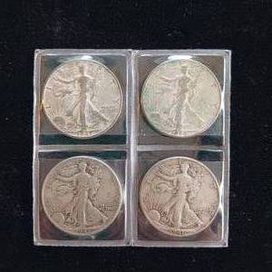 lot 35 image: Walking Liberty Half Dollars - 2 dollars face - 4 coins total