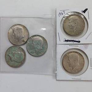 lot 40 image: Kennedy Half Dollars - 5 coins total, 1965-67