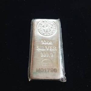 lot 42 image: 10 oz. FINE SILVER 999.9 POURED SILVER LOAF BAR - NADIR ASSAYER