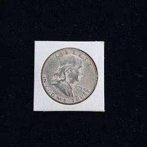 lot 49 image: 1954 Franklin Half Dollar - S mint mark