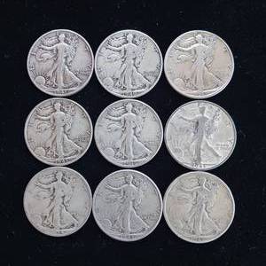 lot 54 image: WALKING LIBERTY HALF DOLLAR COLLECTION - 4.5 DOLLARS FACE VALUE
